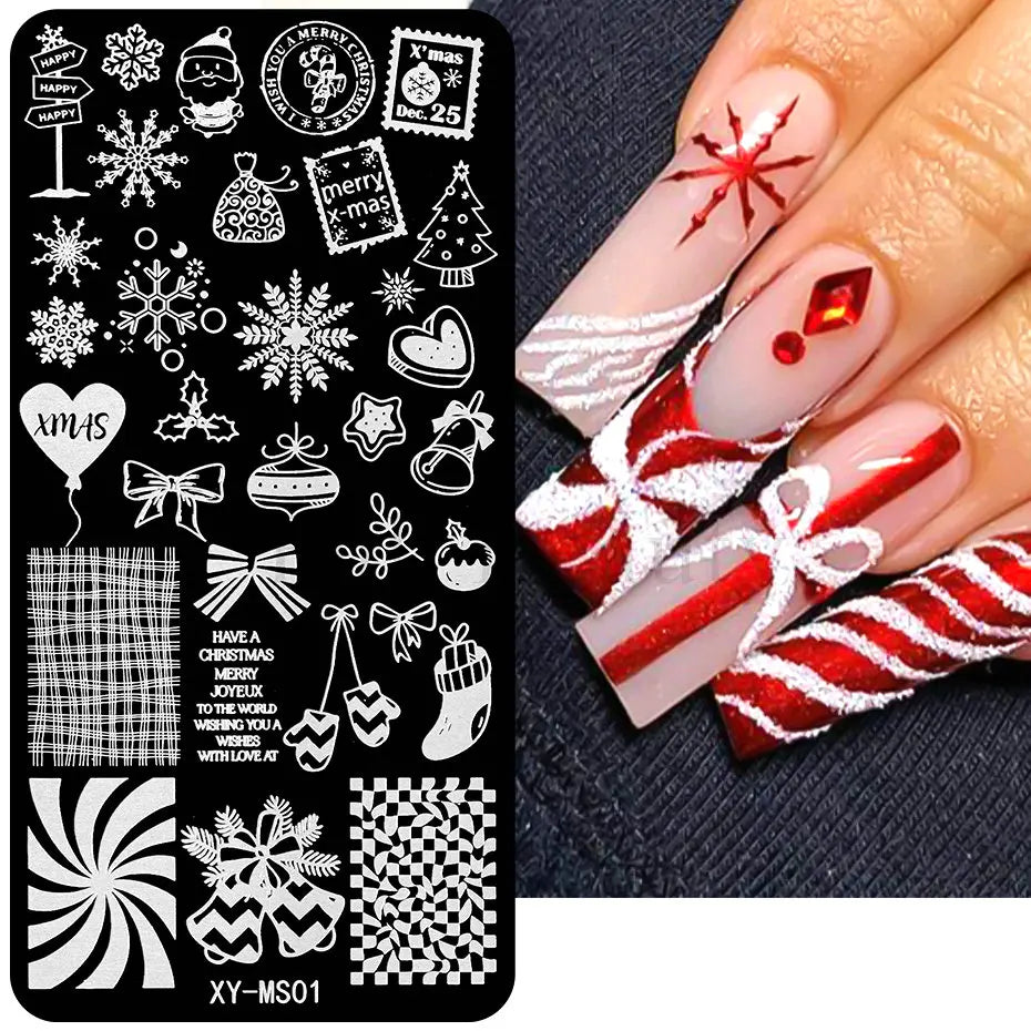 Cartoon Nail Stamping Plate Winter Cute Christmas Penguin Snowman Snowflake Leaf Nail Printing Stencil Templates Manicure Tools