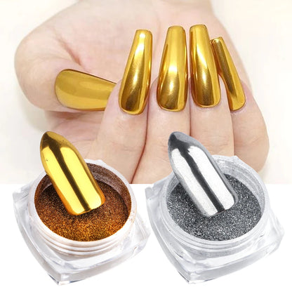 Metallic Chrome Powder Nails Glitter Gold Silver Mirror Rubbing Pigments Flakes Dust Shiny Magic Effect Nail Accessories LAC001