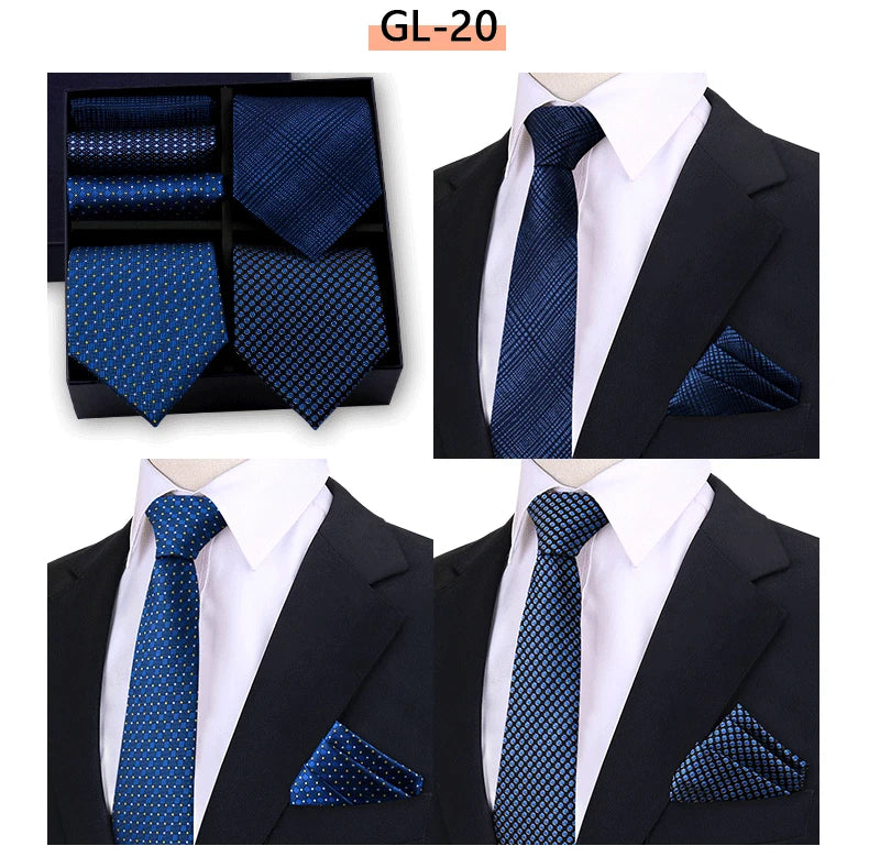 Luxury Men's Tie 3 Sets In Gift Box Paisley Striped Necktie Handkerchief For Men Gravata Wedding Formal Clothing Accessories