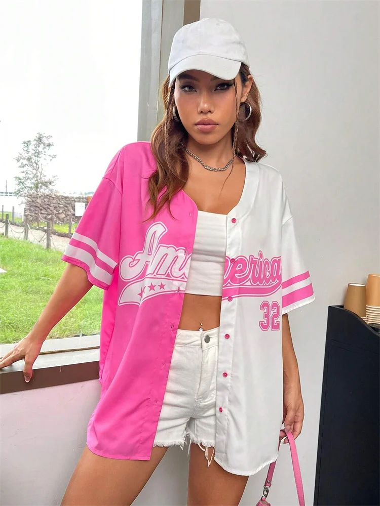 America Number 32 Baseball Tshirt Women Fashion Trend Button Streetwear Sport Top Oversized Casual Training Tee Baseball Jersey