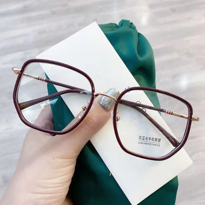 Ultralight Blue Blocking Glasses Girl Retro Green Frame Plain Glasses Blue Light Bezel Transparent Eyewear Glasses for Women