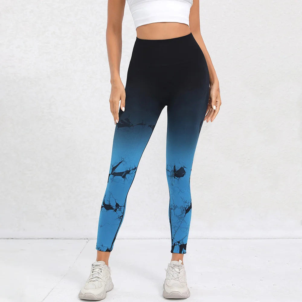 Women's Tie Dye Gradient High Waist Sports Leggings Yoga Pants,Seamless High Rise Leggings