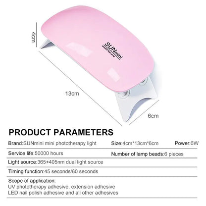 6W Mini Nail Dryer Machine Portable 6 LED UV Manicure Lamp Home Use Nail Lamp For Drying Polish Varnish With USB Cable