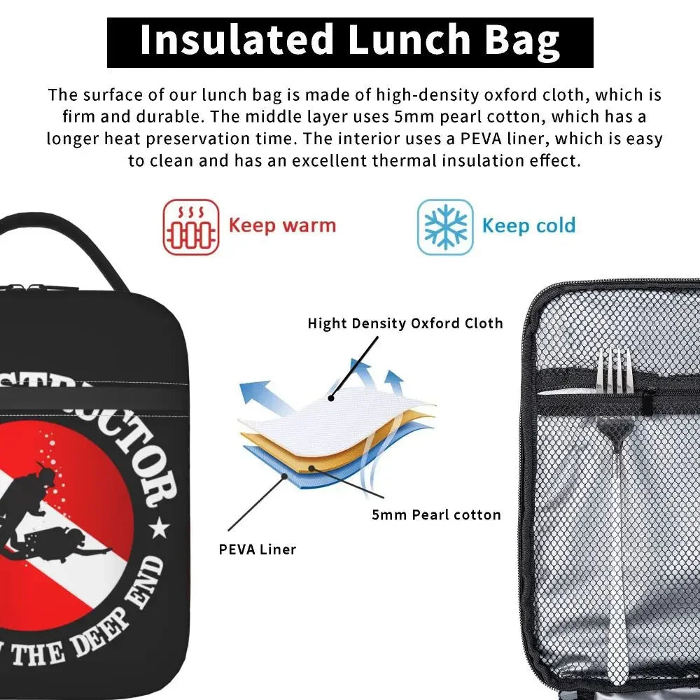 Scuba Diver Flag Resuable Lunch Box for Women Multifunction Dive Diving Thermal Cooler Food Insulated Lunch Bag Office Work