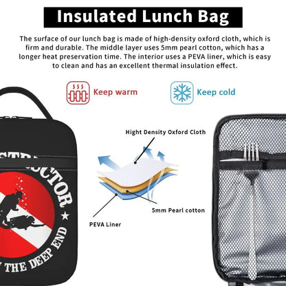 Scuba Diver Flag Resuable Lunch Box for Women Multifunction Dive Diving Thermal Cooler Food Insulated Lunch Bag Office Work