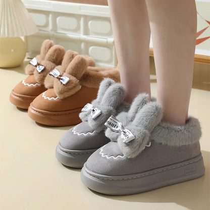 Snow Boots Winter New Women Warm Padded Cotton Shoes Indoor Thick Bottom Plush Rabbit Cotton Boots Leisure Soft Sole Ankle Boots