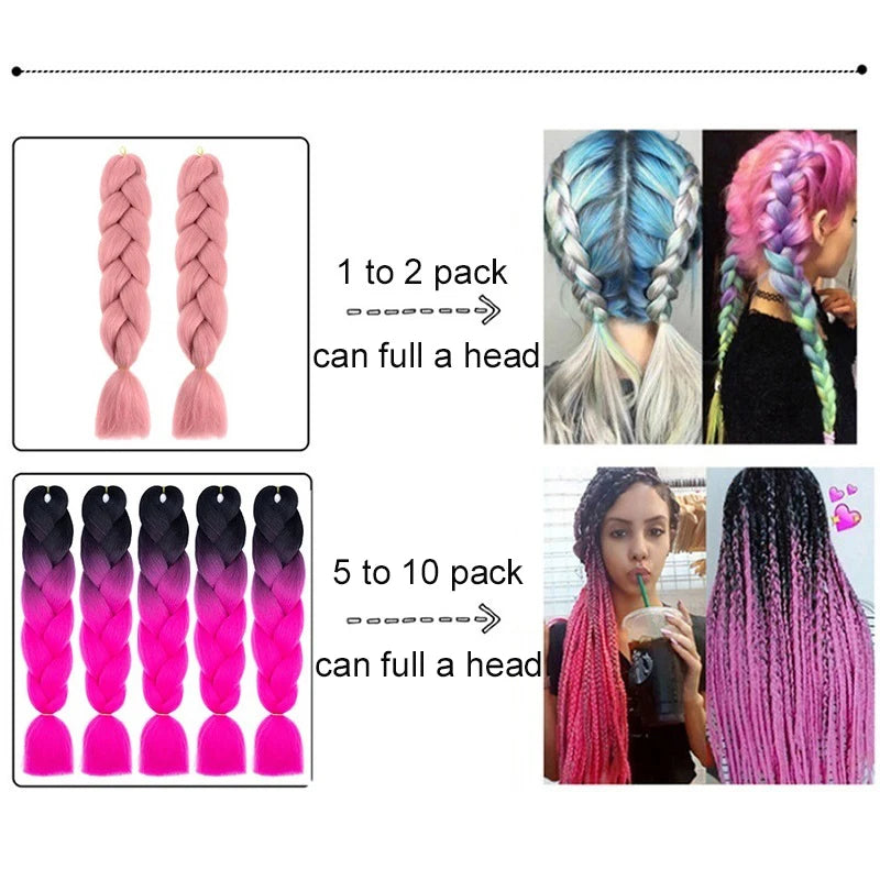 24Inch Synthetic Long Braid Hair Extension Jumbo Hair Ombre Multiple Rainbow Color Mixing Crochet Hair for Women