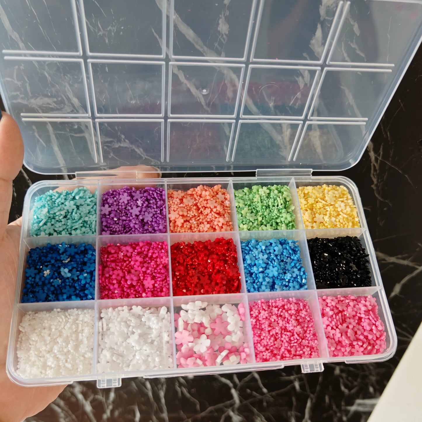 12/15Grids Acrylic Flower Nail Charms Mix Colors Set 3D Flower Nail Art Rhinestones Mixed Blossom Spring Gems DIY Nail Supplies