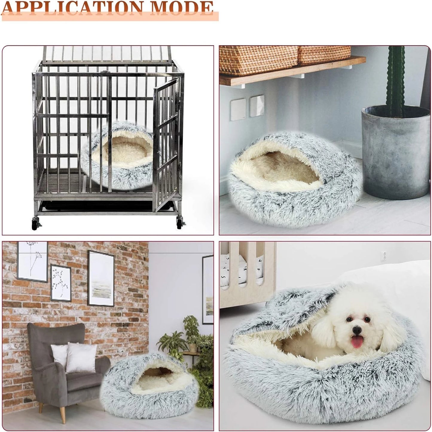 2 in 1 Soft Plush Pet Bed with Cover Round Cat Bed Pet Mattress Warm Cat Dog Sleeping Nest Cave for Small Dogs