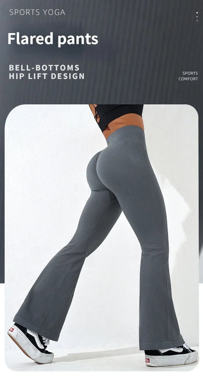 Sexy Slim Flared Pants Cross Waist Legging Women Seamless Gym Running Cycling Knit Yoga Stretch Butt Lift High Waist Pants