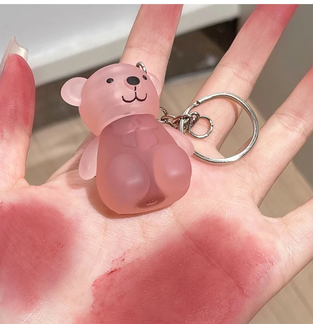 Cute Bear Keychain Lip Mud Matte Velvet Mousse Grey Pink Lipstick Waterproof Long Lasting Non-Stick Cup LipGloss Korean Cosmetic