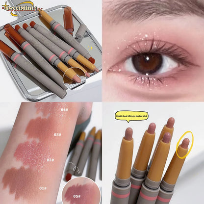 With Eye Shadow Brush Cream Matte Shimmer Eyeshadow Stick Double-head Glitter Highlighter Stick Sparkling Silkworm Eyeliner Pen