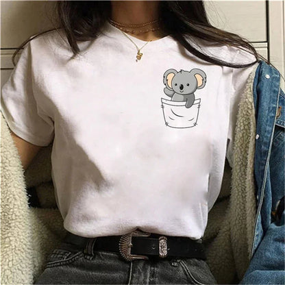 Funny Koala Print T-shrits for Women Summer Tshirts Short Sleeve Cute Kawaii Tees Loose Women's T-shirt Tops Thirt Shirt Femme