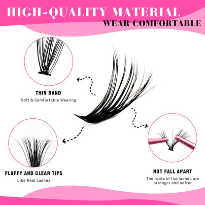 TDANCE 280PCS DIY Mix Clusters Kit 30D/40D Lash Bond and Seal and Remover Accessories Self-Grafting EyeLashes Extension At Home