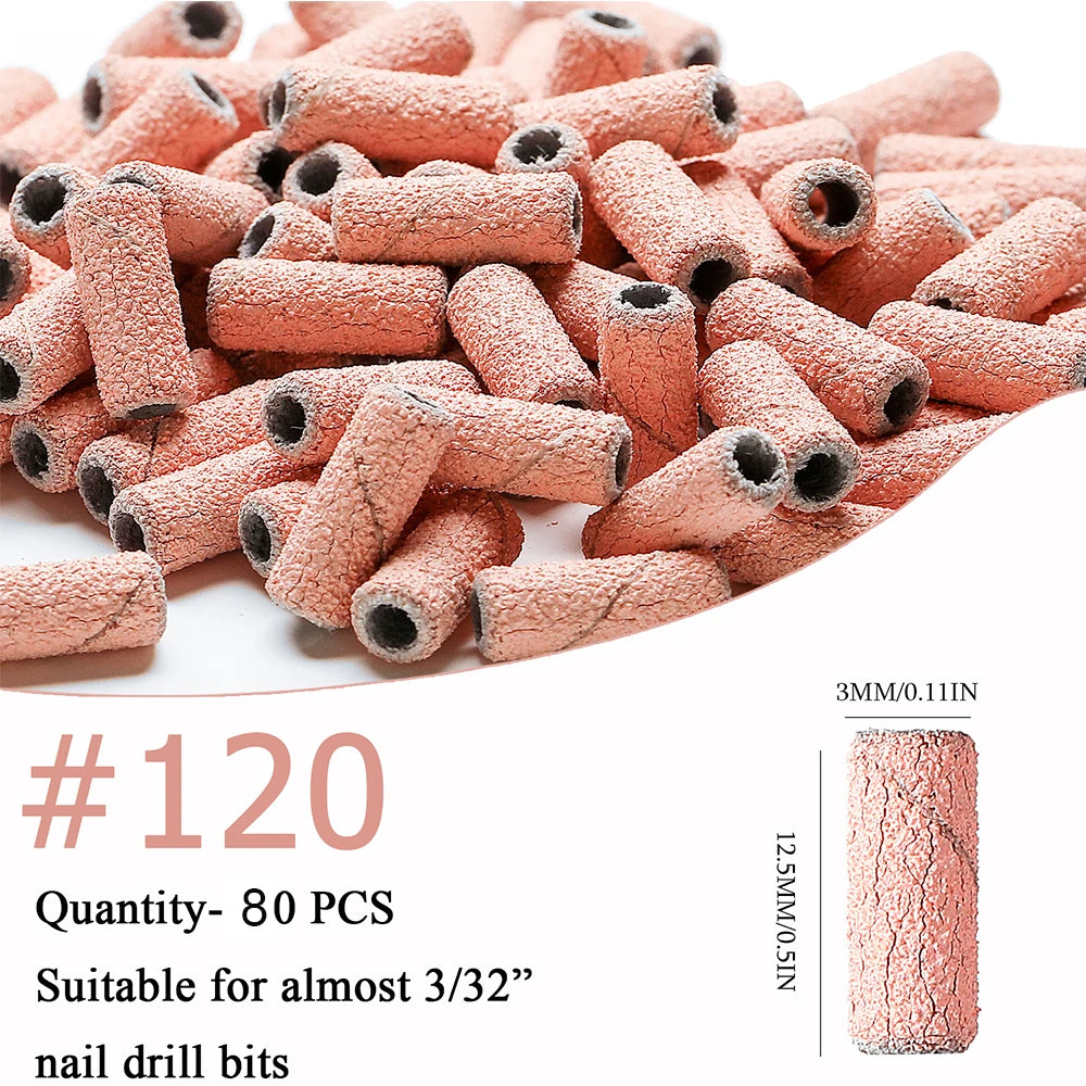 80pcs Pink 3mm Mini Nail Sanding Bands Set Pedicure Tools Electric Drill Burr 120# 180# 240# Pedicure Polishing Accessories