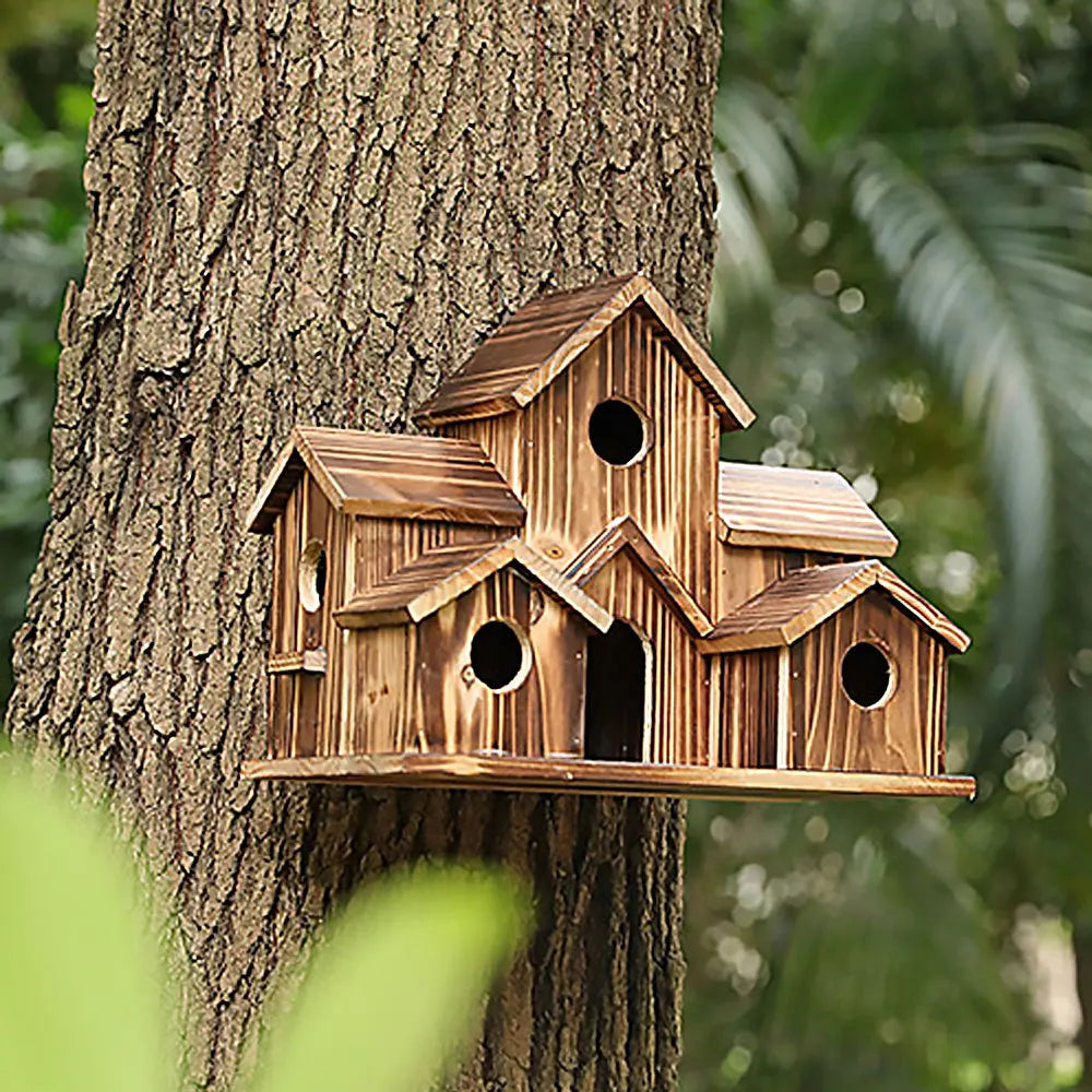 Wooden Bird Nest, Creative Pastoral Outdoor Parrot Bird Nest, Villa Style Bird Feeder Wooden Nests Box Garden Patio Decorative