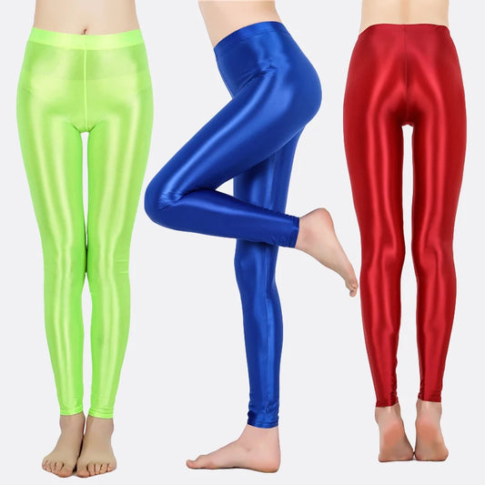 Hot Sale Women'S Shiny Leggings Women'S Solid Color Seamless Skinny Thin Full Ankle Length Leggings Stretch Pants Trousers