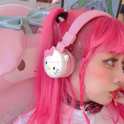 Hello Kitty Cute Bluetooth Headphone Wireless Headsets Anime Cartoon Stereo Headset Earphone With Mic Fashion Hottie Y2k Gifts