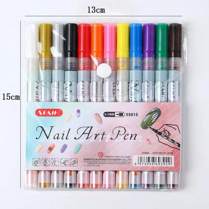 Nail Art Pen Set Drawing Graffiti Gel Pencil Plastic Waterproof Painting Liner Brush White Marker Pen Nail Manicure Decoration T