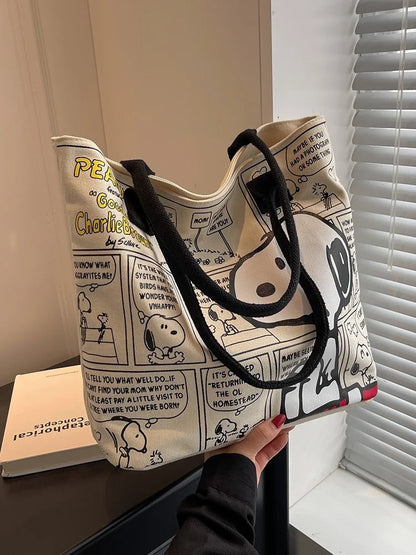 Canvas Bag Women High Capacity Bag Fashion Cartoon Snoopy Handbag Versatile One Shoulder Tote Bag Christmas Present for Girls