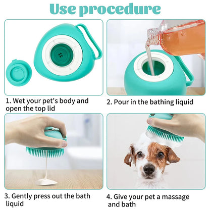 Pet Shampoo Brush Silicone Massage Rubber Bath Comb With Shampoo Storage Short Long Haired Dogs And Cats Washing