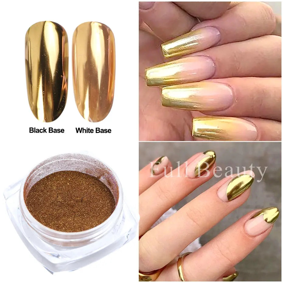 Metallic Chrome Powder Nails Glitter Gold Silver Mirror Rubbing Pigments Flakes Dust Shiny Magic Effect Nail Accessories LAC001