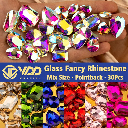 VDD Mix Size Shape Glass Fancy Rhinestones Crystal Pointback Strass Glitter Shiny 3D Stones For Nail Art DIY Crafts Decorations