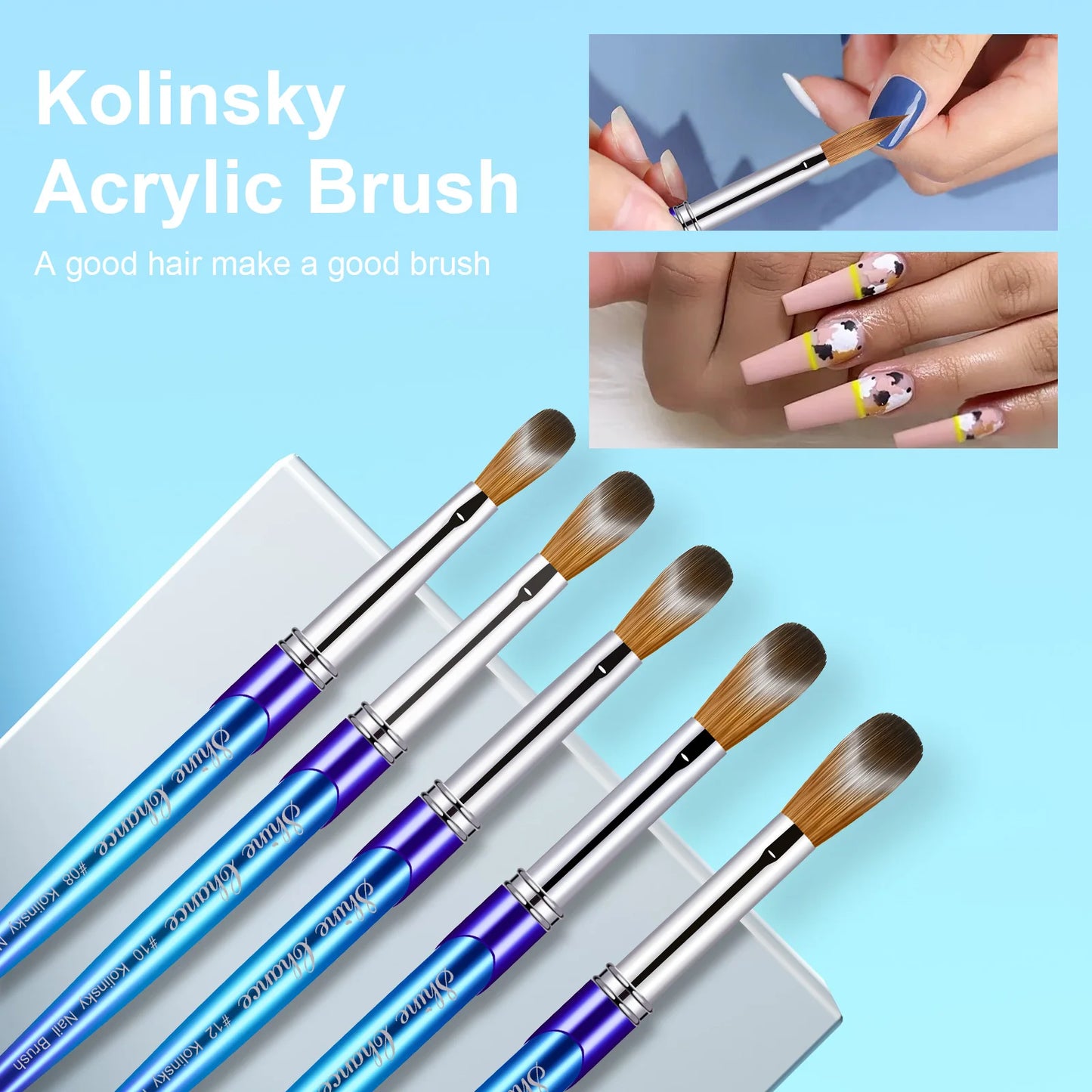 100% Kolinsky Nail Brush for Manicure Gel Brush for Nail Art Brush Acrylic Liquid Powder Carving Gel Brush Liner Drawing Pen