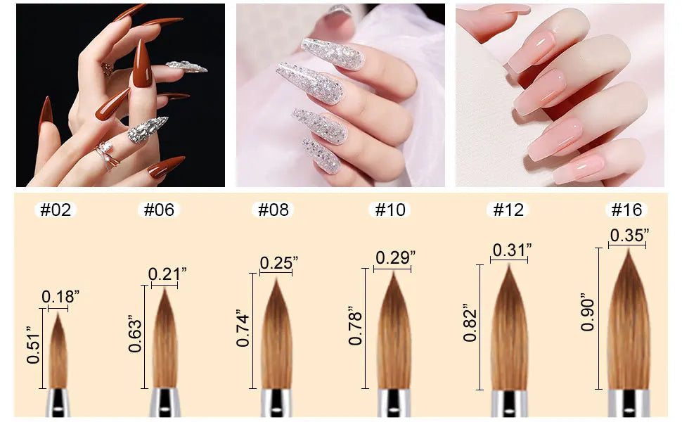 6pcs Kolinsky Acrylic Nail Brush Good Quality Nail Art Mink Brush Wood Handle Gel Builder Manicure Brush Drawing Tools