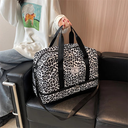 Spacious & Durable Women's Carry-On Travel Bag with Animal Print Nylon Large Capacity Sports Gym Bag  Weekend Overnight Bag