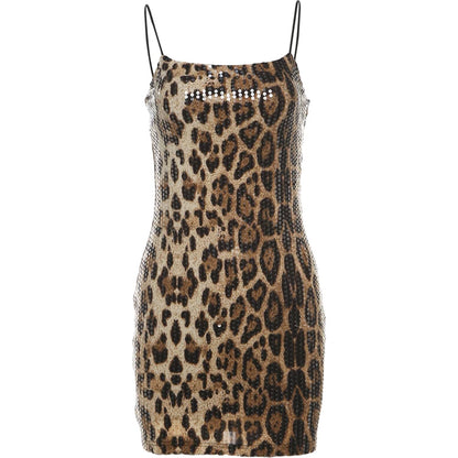 Weird Puss Leopard Print Sexy Dress Women Sequins Hipster Summer Fashion Skinny Elastic Skinny Midnight Party Clubwear Bodycon