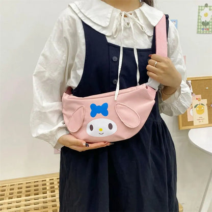 Kawaii Sanrio Shoulder Bag Kuromi My Melody Casual Simple Sling Storage Crossbody Cinnamoroll Chest Bag Women Student Girl Gifts