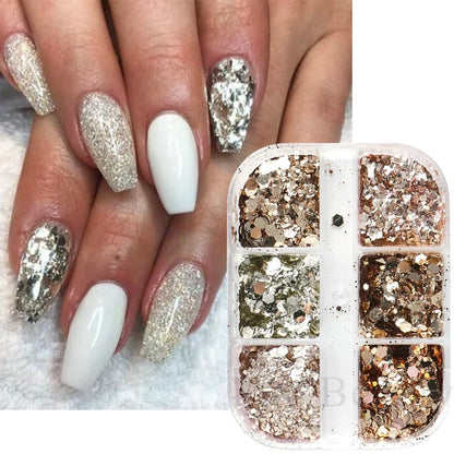 Glitter Champagne Nail Sequins Sliver Reflective Effect Flakes Wedding Nail Charm Paillette Manicure Decorations LA1909-48