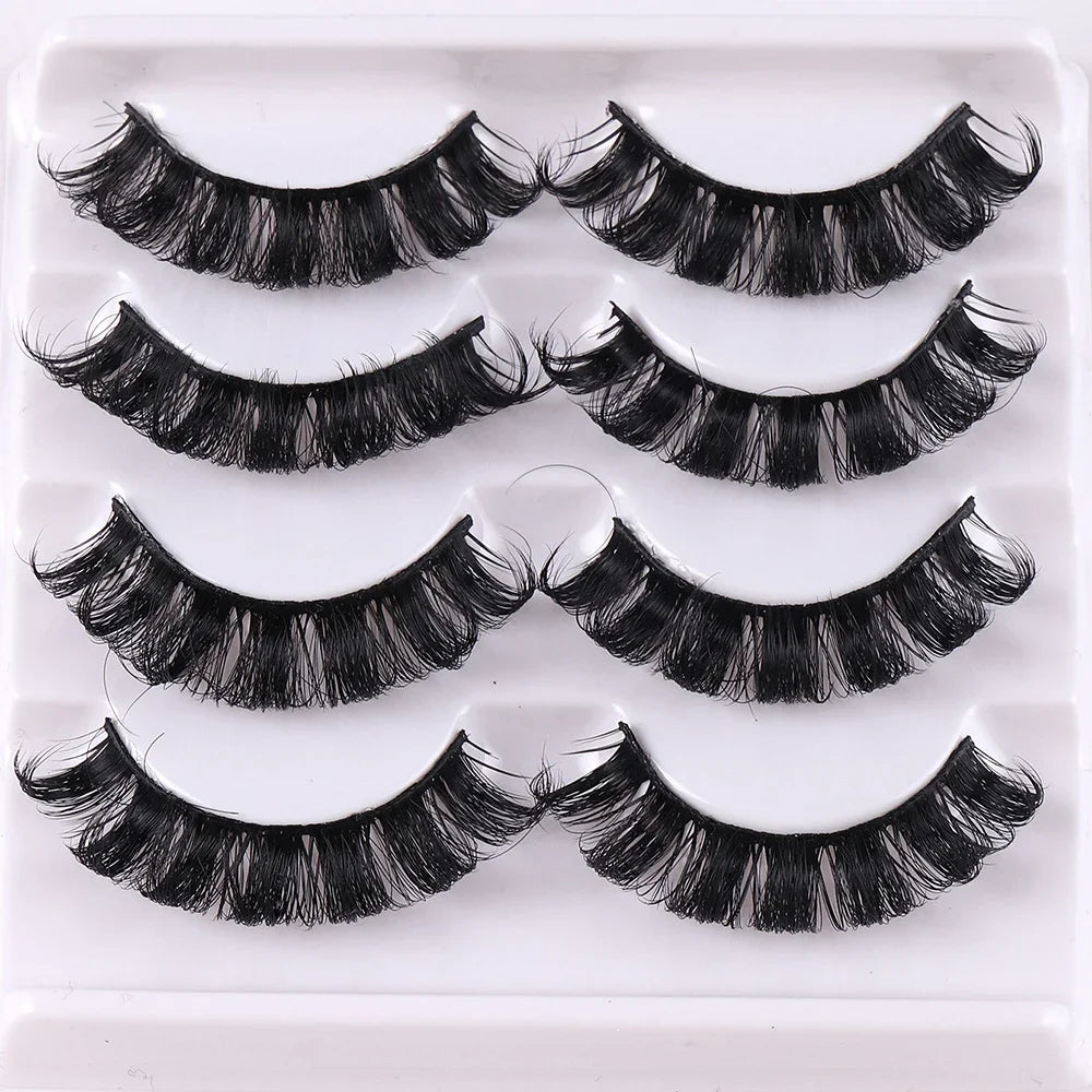 4 Pairs Russian Strip Lashes Fluffy Mink Lashes 3D False Eyelashes Russian Volume Eyelashes Fake Eyelashes