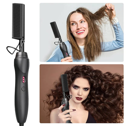 Hot Comb Hair Straightener Heat Pressing Combs Portable Ceramic Curling Iron for Hair Beard Wigs Wet and Dry Hair Styling Tools