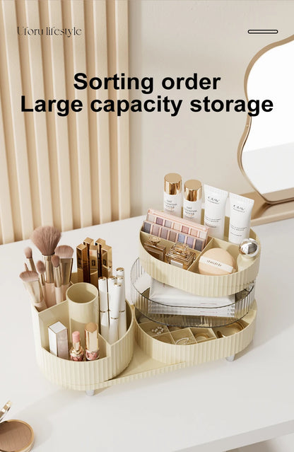 The Desktop Can Be Rotated Cosmetics Storage Box, Dresser Large Capacity Makeup Brush, Eyeshadow And Lipstick Compartment Shelf