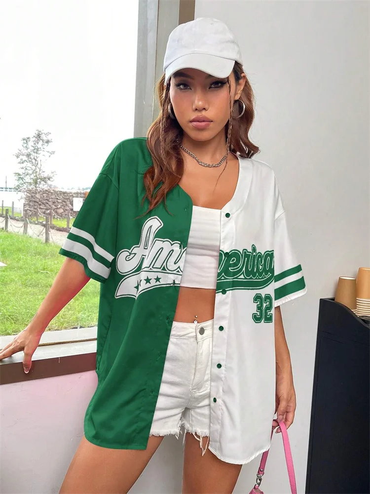 America Number 32 Baseball Tshirt Women Fashion Trend Button Streetwear Sport Top Oversized Casual Training Tee Baseball Jersey