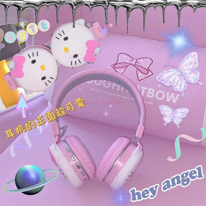 Hello Kitty Cute Bluetooth Headphone Wireless Headsets Anime Cartoon Stereo Headset Earphone With Mic Fashion Hottie Y2k Gifts