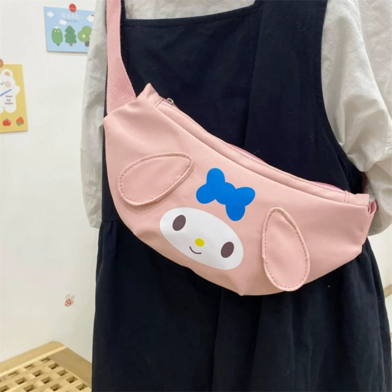 Kawaii Sanrio Shoulder Bag Kuromi My Melody Casual Simple Sling Storage Crossbody Cinnamoroll Chest Bag Women Student Girl Gifts