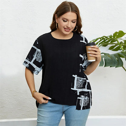 GIBSIE Plus Size Patch Pocket Loose Print T Shirt Women Summer New Fashion Korean O-Neck Short Sleeve Female Casual Tops 2023