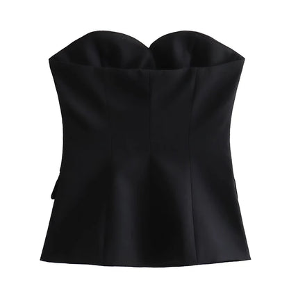 TRAF Satin Bustier Top Woman Corset Crop Top Women Sexy Backless Tube Tops for Women Off Shoulder Button Tank Tops Female