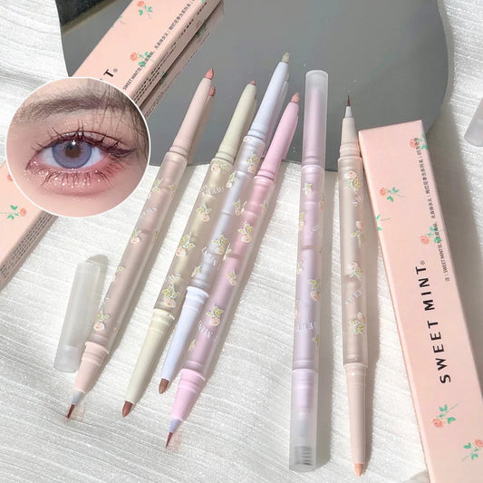 Double Headed Silkworm Pen Glitter Eyeshadow Stick Eyeliner Pen Matte High-gloss White Silver Eye Liner Pen Makeup Brighten Tool