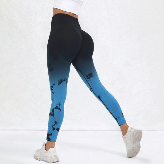 Women's Tie Dye Gradient High Waist Sports Leggings Yoga Pants,Seamless High Rise Leggings