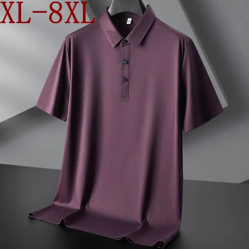 Size 8XL 7XL 6XL 2023 New Brand Loose Polo Shirt Men Summer Short Sleeve Business Tops High End Ice Silk Breathable Mens Shirts