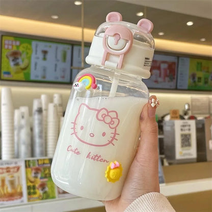 500ML Sanrio Hello Kitty Pochacco Transparent Straw Cup Anime Cartoon Kuromi Cinnamoroll For Kid Kawaii Bottle Water Cup Gifts