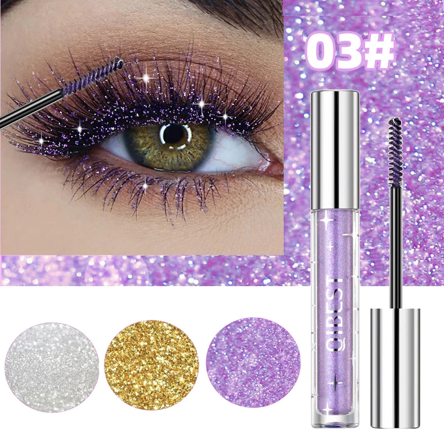 Violet Glitter Lash Mascara Diamond Mascara Thick Shiny Eyelash Curling Extension Makeup Waterproof Fast Dry Sequins Eye Black