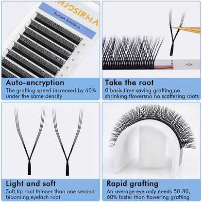 ANJOSIRMA YY Shaped Eyelash Extension, 3 Split Tips, Soft BASF Lash,  Hand Made Curl, High Quality, 3D，0.07 makeup eyelashes