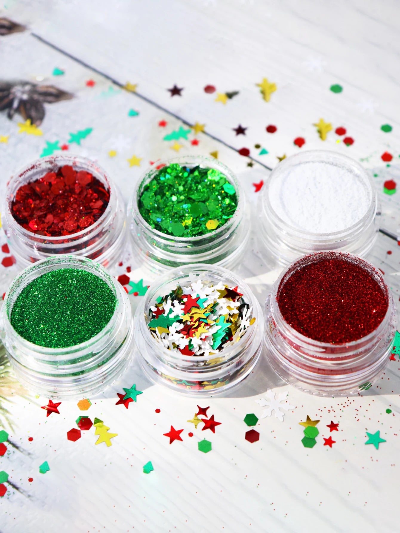 6pcs/set Christmas White Sequins Nail Art Glitter Powder Mermaid Dust Small Flakes Decorations For DIY Nails Glitters