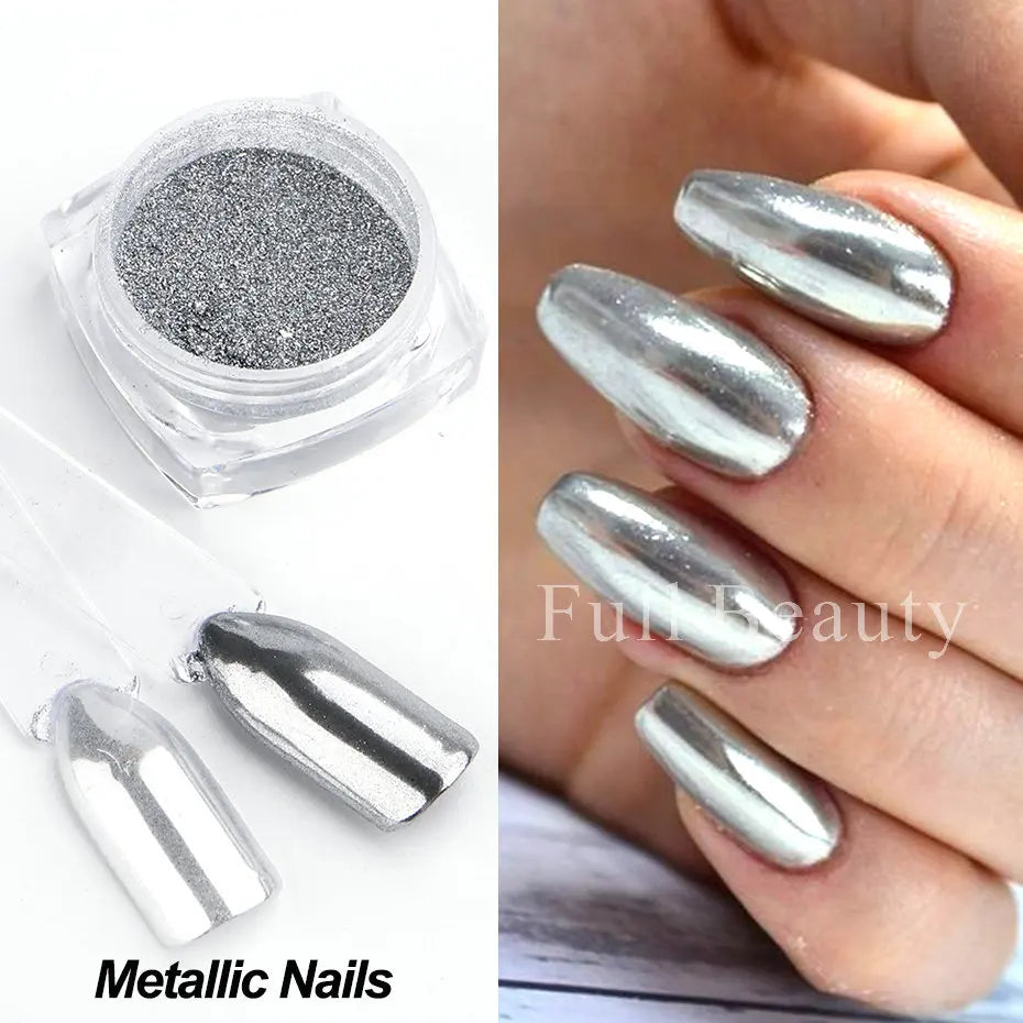 Metallic Chrome Powder Nails Glitter Gold Silver Mirror Rubbing Pigments Flakes Dust Shiny Magic Effect Nail Accessories LAC001