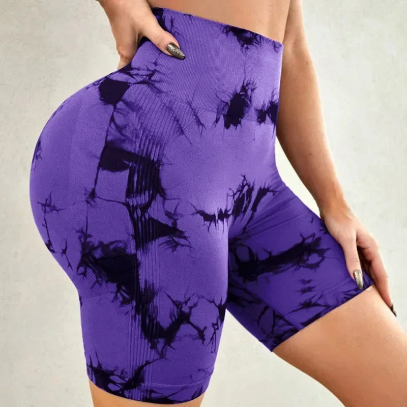 Women's fitness high waist high hip tie dye sweatpants, stretchy and comfortable training running yoga sports short style